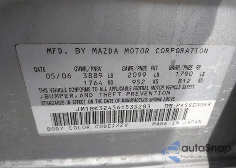 2006 Mazda Mazda3 S Grand Touring from USA, damaged, VIN JM1BK324561535283